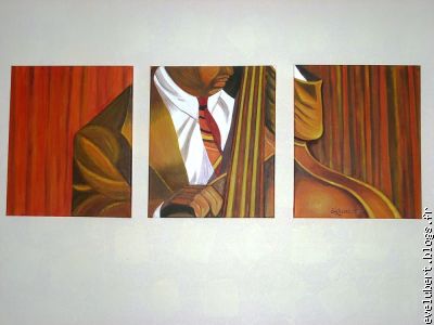 Joueur de Jazz lounge. Toile peinture acrylique. Format: 40cm/50cmx3
